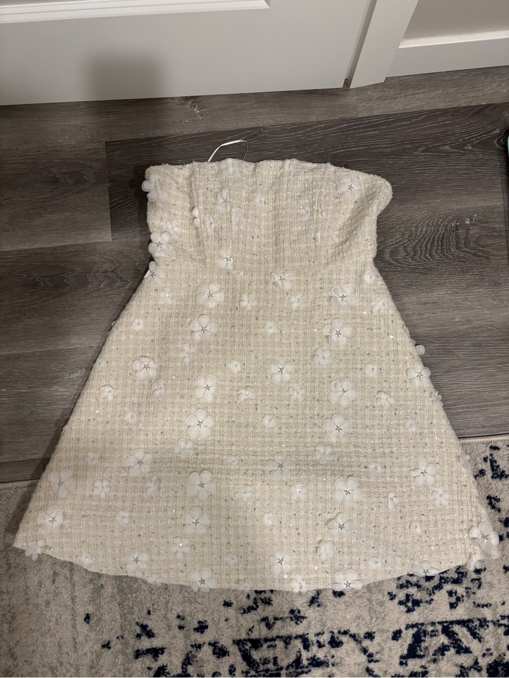 NWT Anthropologie Sunbeam Strapless Ivory Floral Appliqué Tweed Dress